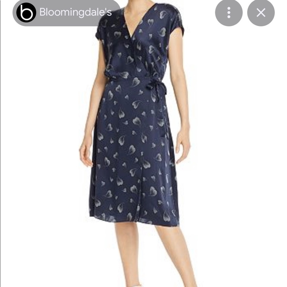NWT SZ L Joie Bethwyn blue silk heart print wrap dress